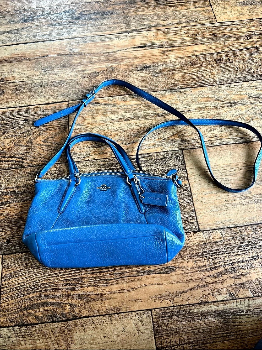 Coach Mini Kelsey Black Pebble Leather Bag F57563 Blue